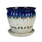 6" Cobalt Blue Over Cream Pinwheel Fluted Orchid Pot