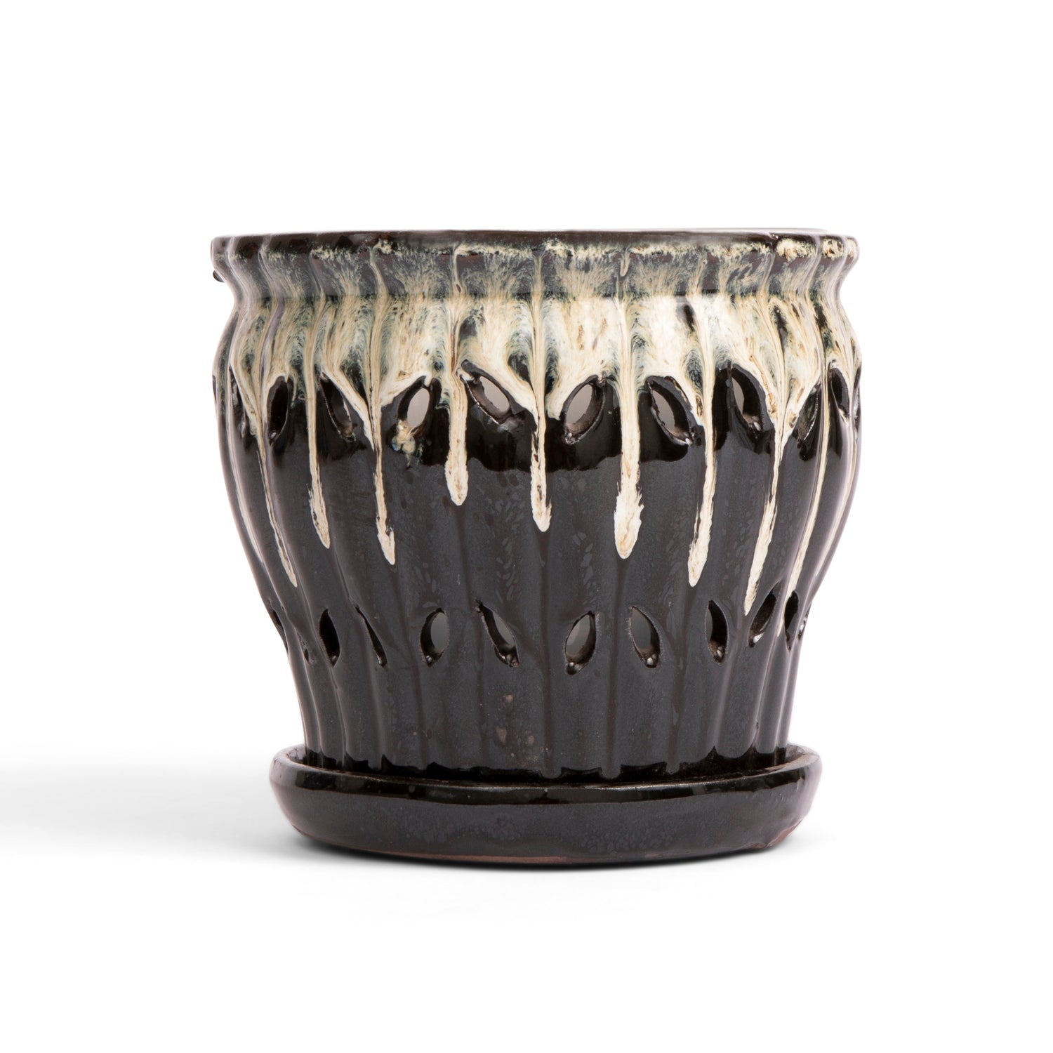 6" Honey Cream Over Coffee Pinwheel Fluted Orchid Pot