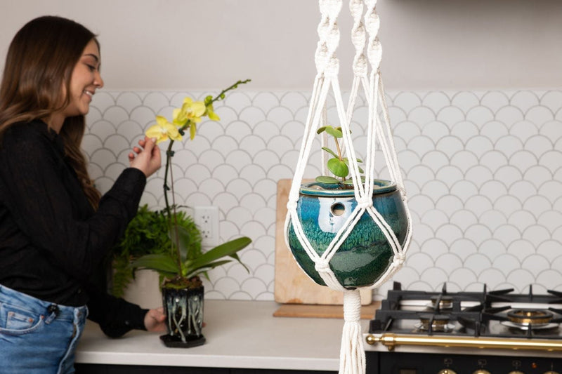 Deluxe Hand Woven Single Macrame Hanger - Midnight Blue