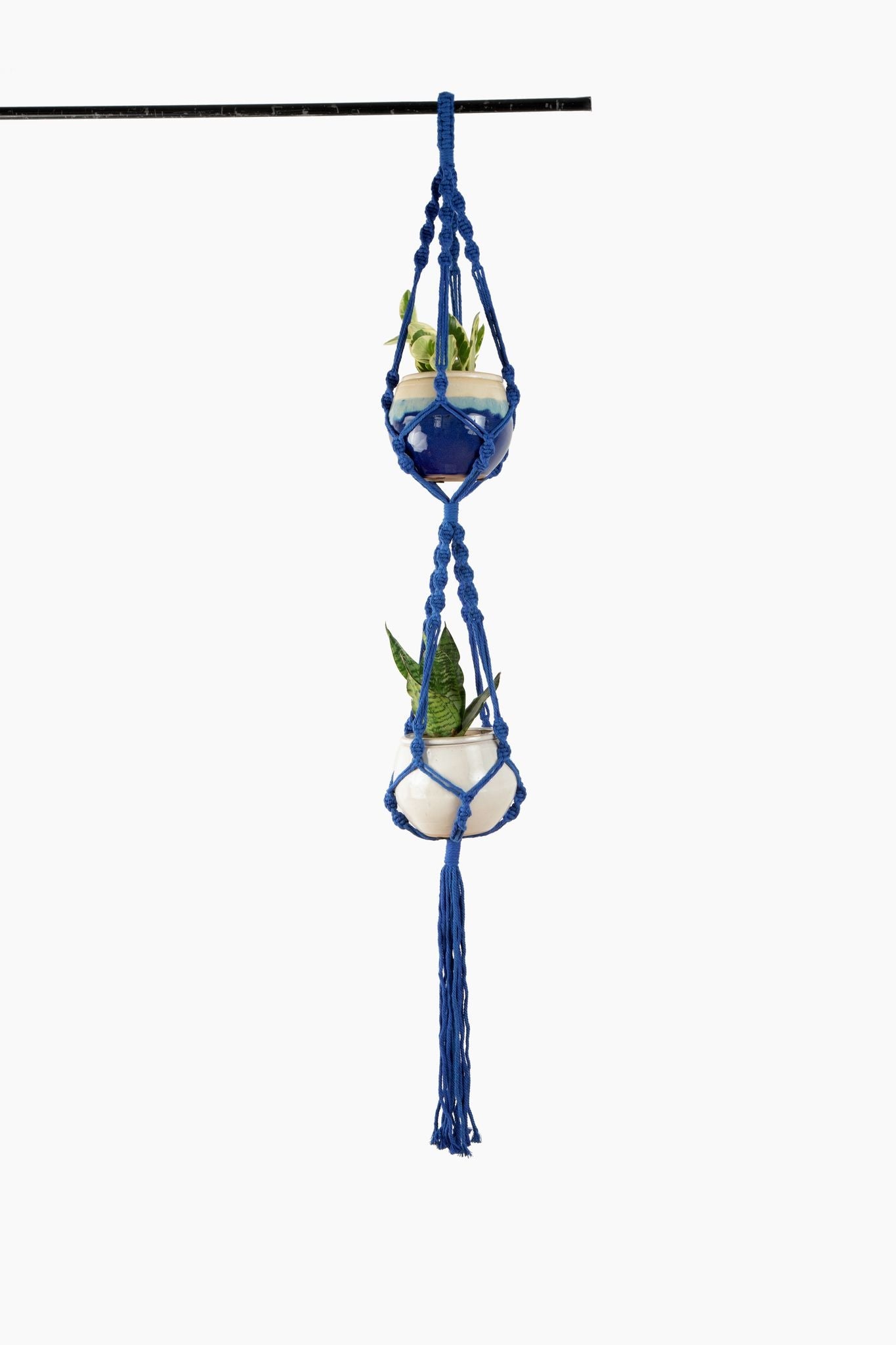Deluxe Hand Woven Double Macrame Hanger - Midnight Blue