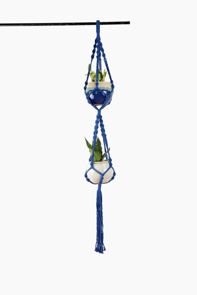 Deluxe Hand Woven Double Macrame Hanger - Midnight Blue