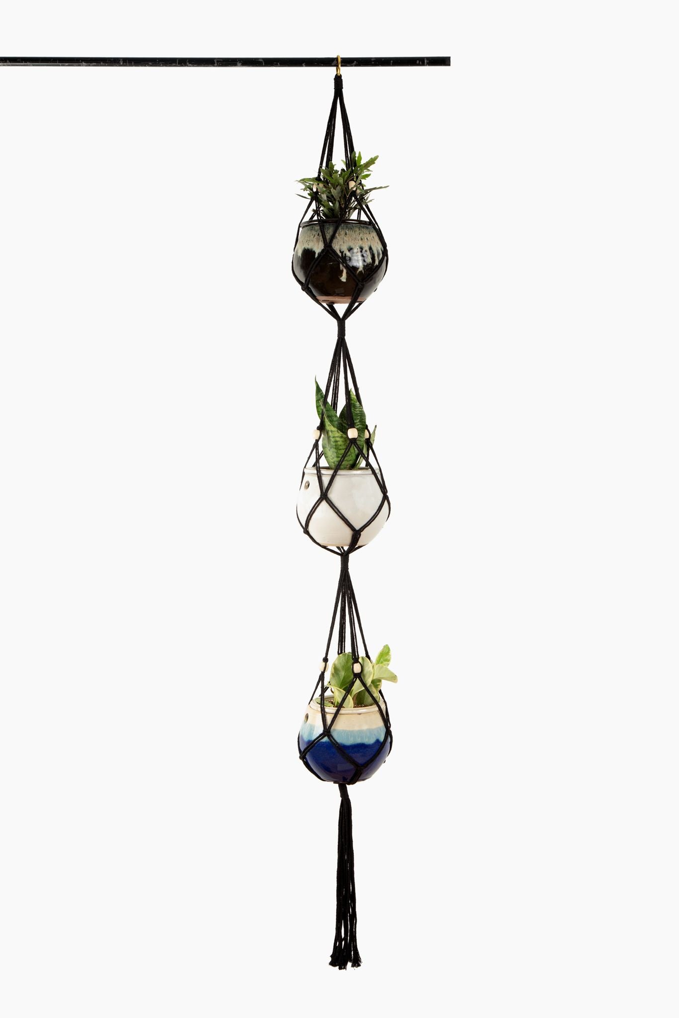 Deluxe Hand Woven Triple Macrame Hanger - Obsidian Black