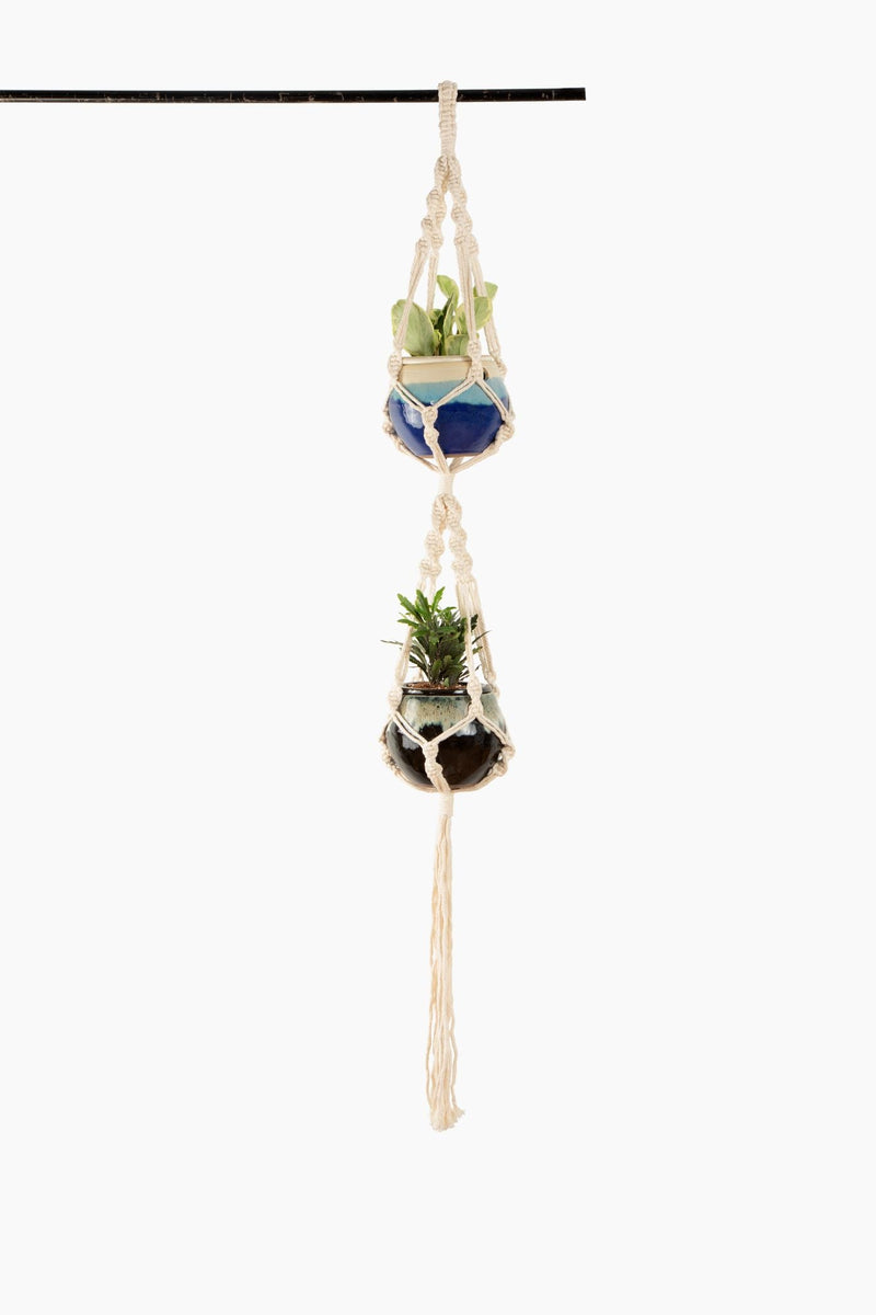 Deluxe Hand Woven Double Macrame Hanger - Linen White