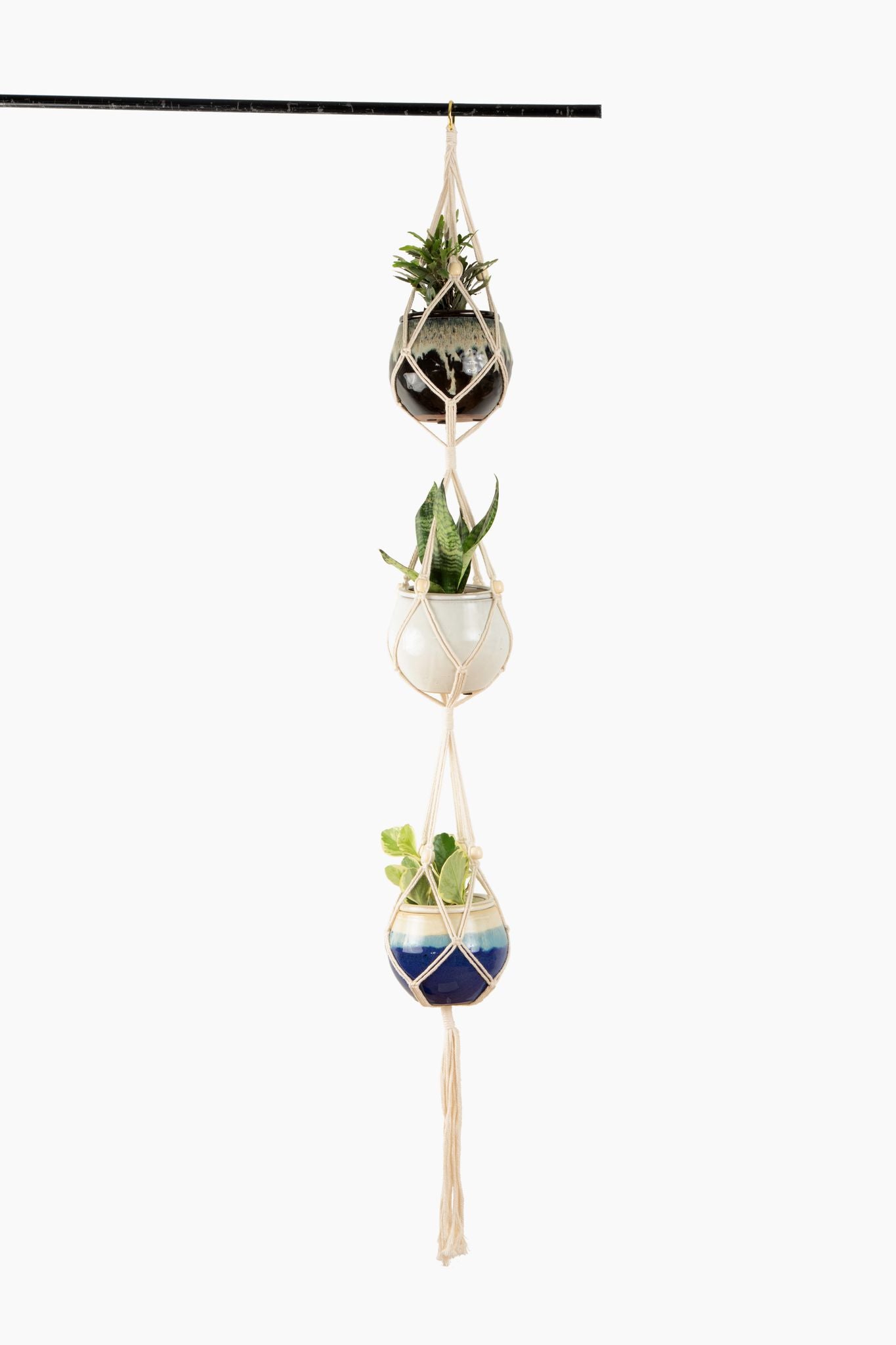 Deluxe Hand Woven Triple Macrame Hanger - Linen White