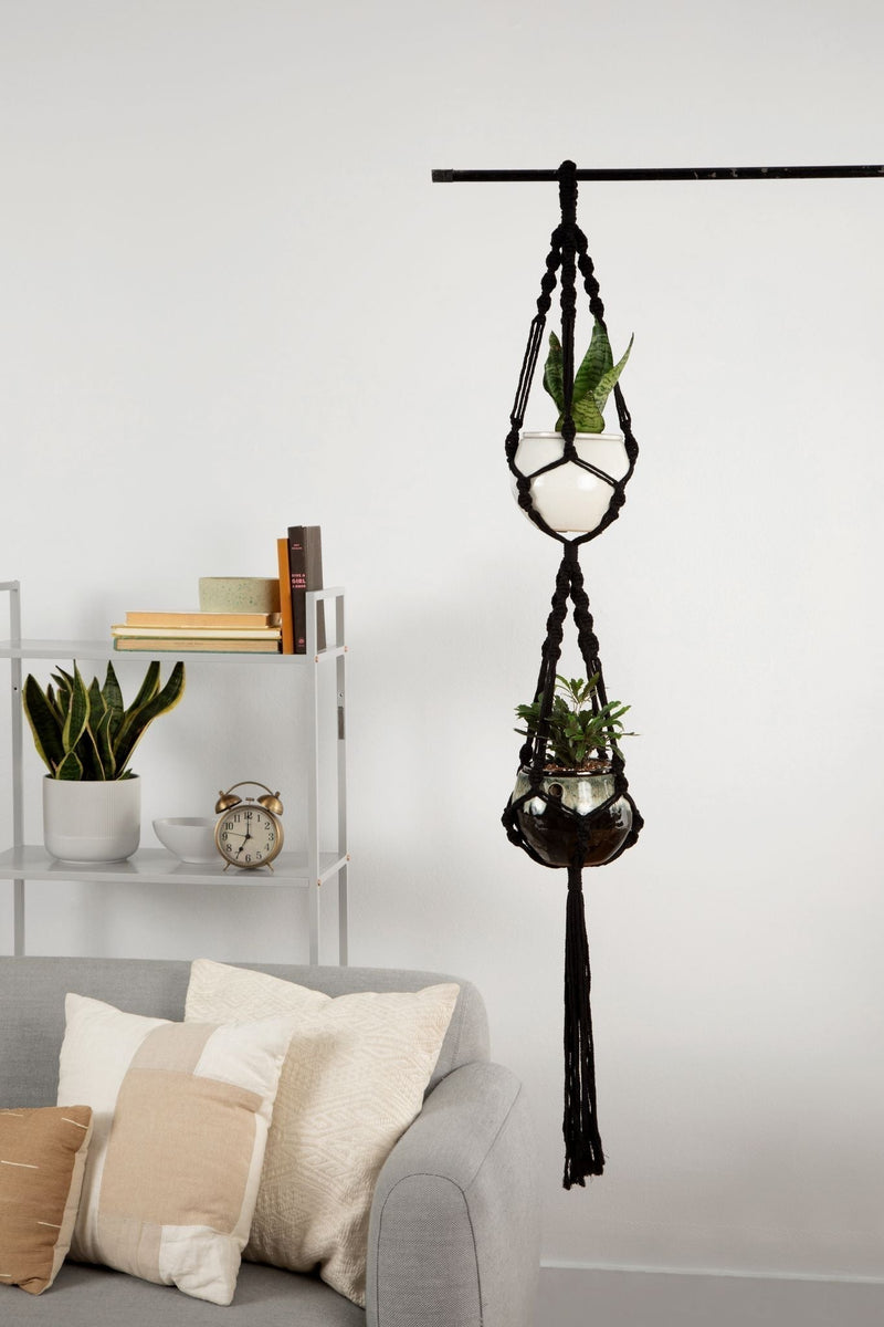 Deluxe Hand Woven Macrame Hanger with Beads - Lavender Purple